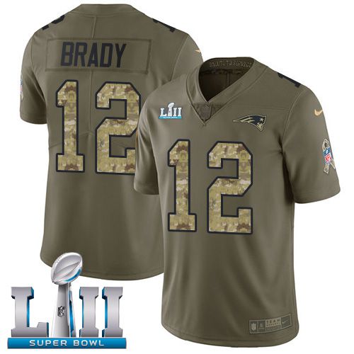 Men New England Patriots #12 Brady Green Salute To Service Limited 2018 Super Bowl NFL Jerseys